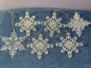 Christmas ornaments set of 6 acrylic snowflakes glittered PO5509 - Picture 1 of 8