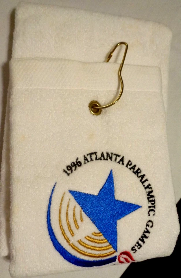 Toalla de mano de golf blanca de los Juegos Paralímpicos de Atlanta 1996 Cannon Royal Fam 100 % algodón Foto 1 de 4