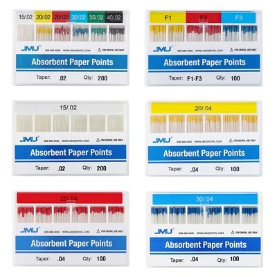 JMU Endo Absorbent Paper Points Taper 02/.04/.06 #15-40 Color Coded, Up to 1000s - Image 1 of 4