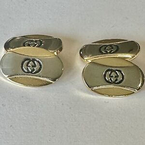 GUCCI - GOLD + SILVER TONE DOUBLE G LOGO, DOUBLE SIDED CUFFLINKS