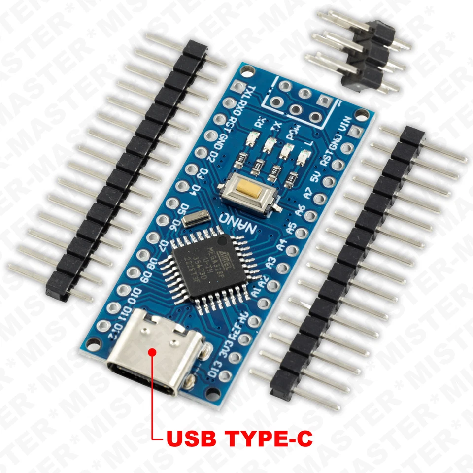 ARDUINO NANO V3.0 COMPATIBILE CLONE USB TYPE-C  MICROCONTROLLORE ATmega328P - Immagine 1 di 3