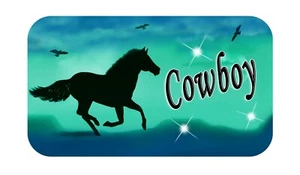 Calcomanía adhesiva de vaquero de vaquero de caballo salvaje personalizar texto de nombre 3" x 6" - Imagen 1 de 3