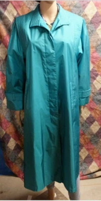 Teal Blue Trench Coat 80-90s Raincoat Long Overcoat Parka Women's Size 12 - Image 1 of 4
