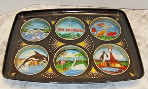 1976 Seaworld Getränketablett 6 Abschnitte Rechteck Wale, Otter, Penquins, Delfine, - Bild 1 von 11
