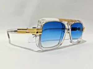 Cazal Sunglasses Full Crystal & Gold Frame Sky Blue Tinted Lens Unisex Eyewear - Picture 1 of 9