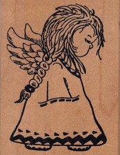 little angel copper leaf  Wood Mounted Rubber Stamp 2 1/2 x 1/2"  Free Shipping