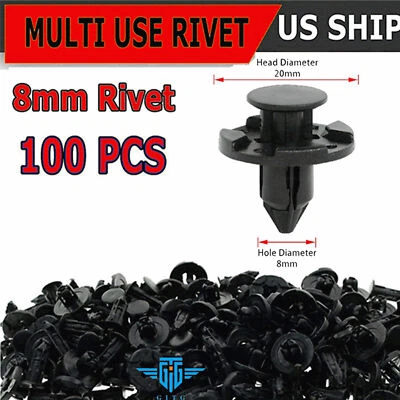 100pcs Bumper Clips 8mm Plastic Rivet Fastener Mud Flaps Fender Push for NISSAN - Image 1 of 4