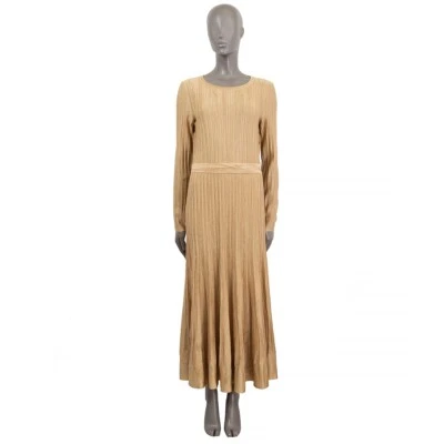 67164-1 Auténtico Vestido CHANEL Oro Viscosa 2016 ROMA PLISADO LUREX MAXI PUNTO 42 L Foto 1 de 4