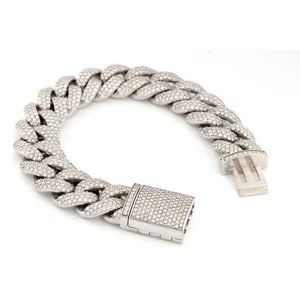 17MM 10k White Gold 3 Row Honeycomb 13.75CTW Diamond Cuban 130.23g Bracelet - 8" - Picture 1 of 7