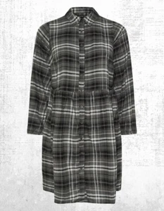 Ex Women’s Long Sleeve Mini Check Cotton Shirt Dress in Grey - Picture 1 of 5