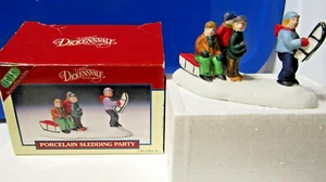Lemax SLEDDING PARTY #23849 porcelian boys on vintage sleds 1992 boxed - Picture 1 of 15