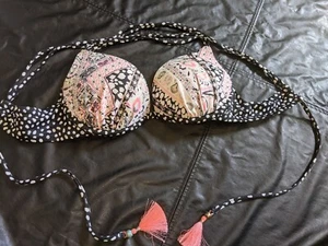 Victoria's Secret Bikini Top Swimsuit 34 B String Padded Multicolor Tassels - Picture 1 of 17