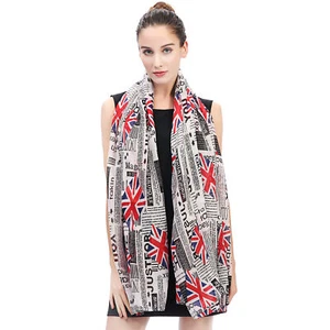 SCARF SHAWL WRAP WITH VINTAGE NEWSPAPER UNION JACK UK DESIGN FOR LADIES WOMEN - Picture 1 of 4