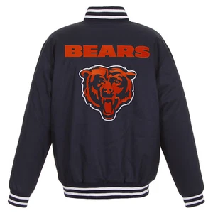 NFL Chicago Bears JH Diseño Poli Sarga Chaqueta Dos Parches Logotipos Azul Marino - Imagen 1 de 4