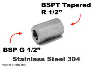 BSP G 1/2" Female to BSPT Tapered R 1/2" Female Stainless Sensor Adaptor Fitting - Picture 1 of 5