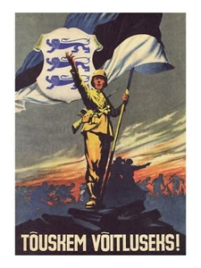 Vintage WW2 Propaganda Estonia Poster Print SOLDIER, FLAG 18x24" - Picture 1 of 1