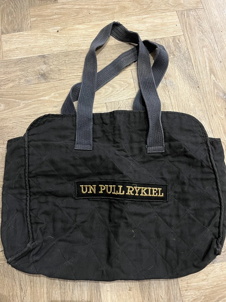 Bolso de Mano Sonia Rykiel Vintage Negro Acolchado Lona Algodón Oro Brillo Letras Foto 1 de 4