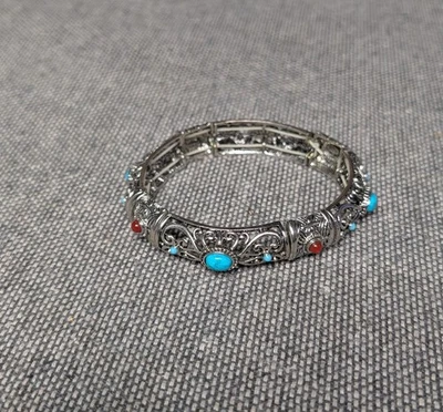 Graziano Vintage Stretch RHINESTONE Bracelet Bangle 10 1/2 Inches Turquoise - Image 1 of 3