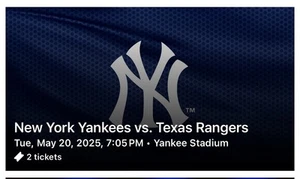 2 YANKEE TICKETS 5/20 Vs Rangers Tickets SECTION 131 ROW 17 ⚾️ Great Seats!!! - Picture 1 of 1