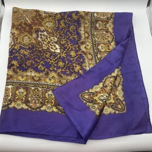 Vintage Square Scarf 30x30” Purple Silky Scrolls Gold Brown Cream - Picture 1 of 9
