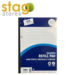 A4 Lined Paper Refill Pad - Hole Punched - Ruled - 100 Pages - 3 Packs - Picture 1 of 2