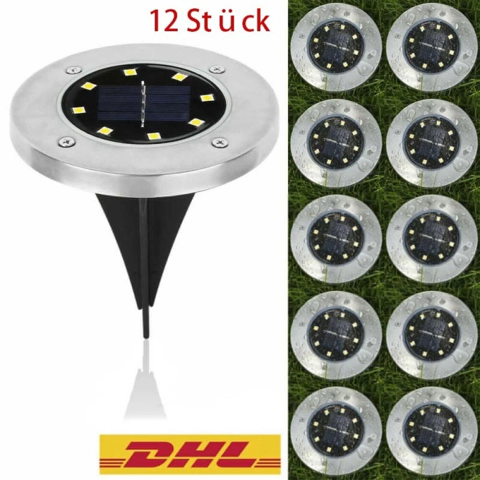 12x Solarlampe Bodenstrahler 8LEDs Außenleuchte Bodeneinbaustrahler Bodenleuchte - Bild 1 von 4