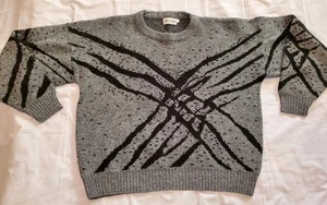 Vintage 90s Directives Gray Black Acrylic Knit Abstract Retro Sweater Men Large - Picture 1 of 8