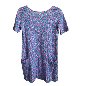 Lilly Pulitzer girls pink blue Xl 12 14 dress cotton pockets bow sea shell - Picture 1 of 5