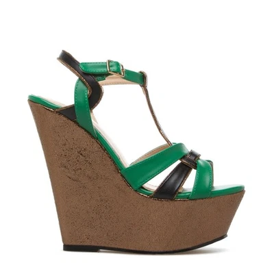 Tabatha by SCENE (SHOEDAZZLE) Cuñas de plataforma de cuero sintético verde/negro TALLA 7,5 Foto 1 de 4