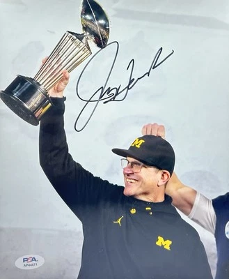 Jim Harbaugh Signed 8x10 Photo Autographed Michigan Wolverines Championship PSA - Image 1 of 3
