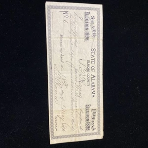 Stato dell'Alabama 1896 Elezioni Elmore County Poll Tax Federal Votor Registrazione - Foto 1 di 5