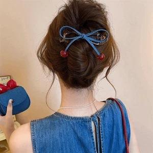 Bow Cherry Twist Hairpin Barrette Vintage Duckbill Hair Clips  for Girl - Picture 1 of 6