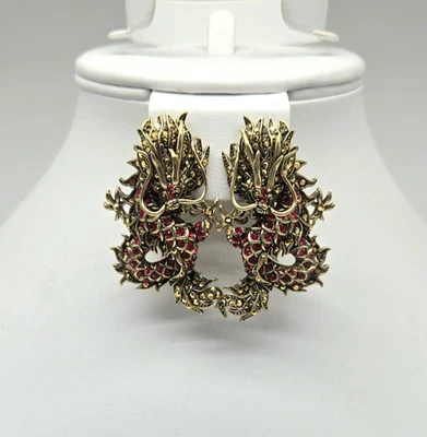 Heidi Daus Empress of the Flame Swarovski Crystal Dragon Statement Earrings NIB - Image 1 of 4