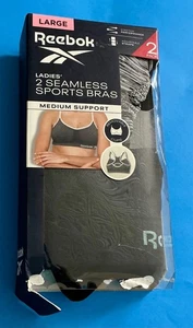REEBOK LADIES 2 PACK SEAMLESS SPORTS BRA SIZE L REMOVABLE CUPS MEDIUM SUPPORT - Picture 1 of 3