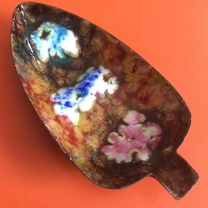 Vintage Retro 1950s Esmaltes Garcia Enamel Leaf Copper Trinket Dish Art Ash Tray - Picture 1 of 12