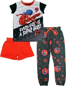 Miraculous Lady Bug Girls' 3-Piece Pajama Set Size 4-5, 6-6X, 7-8, 10-12 - Picture 1 of 1