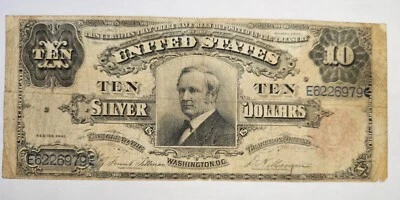 US 1891 $10 Tombstone Silver Certificate Note FR 301  (023) - Image 1 of 2