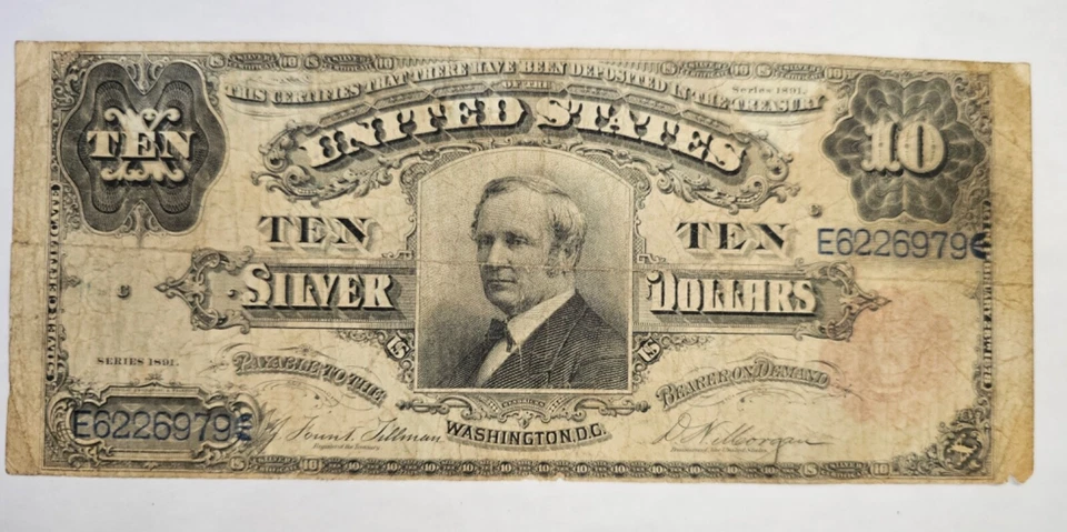 US 1891 $10 Tombstone Silver Certificate Note FR 301  (023) - Image 1 of 2