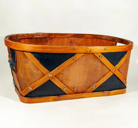 VINTAGE WOODEN BASKET SOLID PIECES OF WOOD HARLEQUIN PATTERN Cover