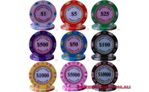 Monte Carlo Poker Club 50x 13.5g Premium Grade Clay Poker Chips Smooth Texture