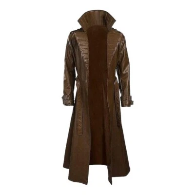 Brown X-Men Gambit Faux Leather Cosplay Coat, Halloween Hero Costume Trench Coat - Image 1 of 4