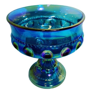 Vtg Blue Purple Indiana Iridescent Carnival Glass Kings Crown Thumbprint Compote - Picture 1 of 8
