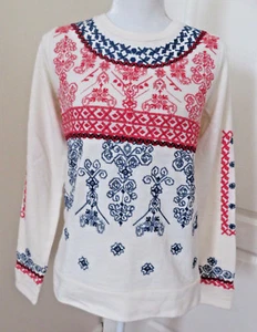 Maglione felpa maglione bianco sporco rosso blu RICAMATO MARCA FORTUNATA MEDIA M - Foto 1 di 10
