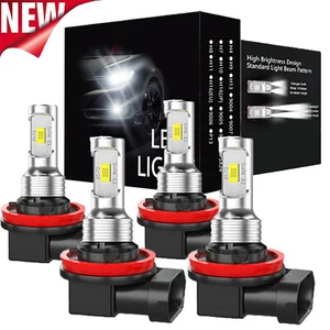 4Pc H9+H11 LED Headlight High Low Bulbs 10000K Super White Bright Conversion Kit - Picture 1 of 15