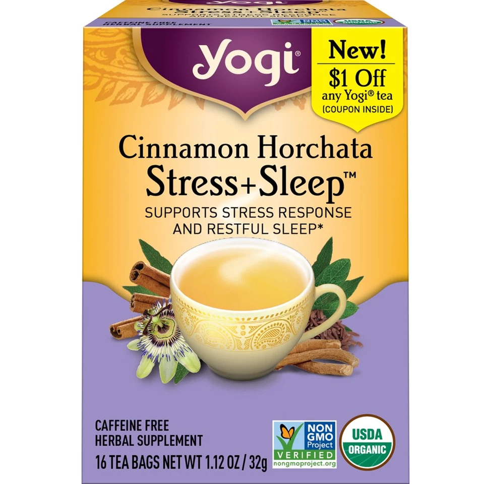 Yogi Tea Cinnamon Horchata Stress Sleep Caffeine- Herbal Tea Bags 16 Count