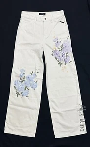 Lauren Ralph Lauren Women's Floral High Rise Wide Leg Jeans Cream Wash SZ.12 NWT - Picture 1 of 14