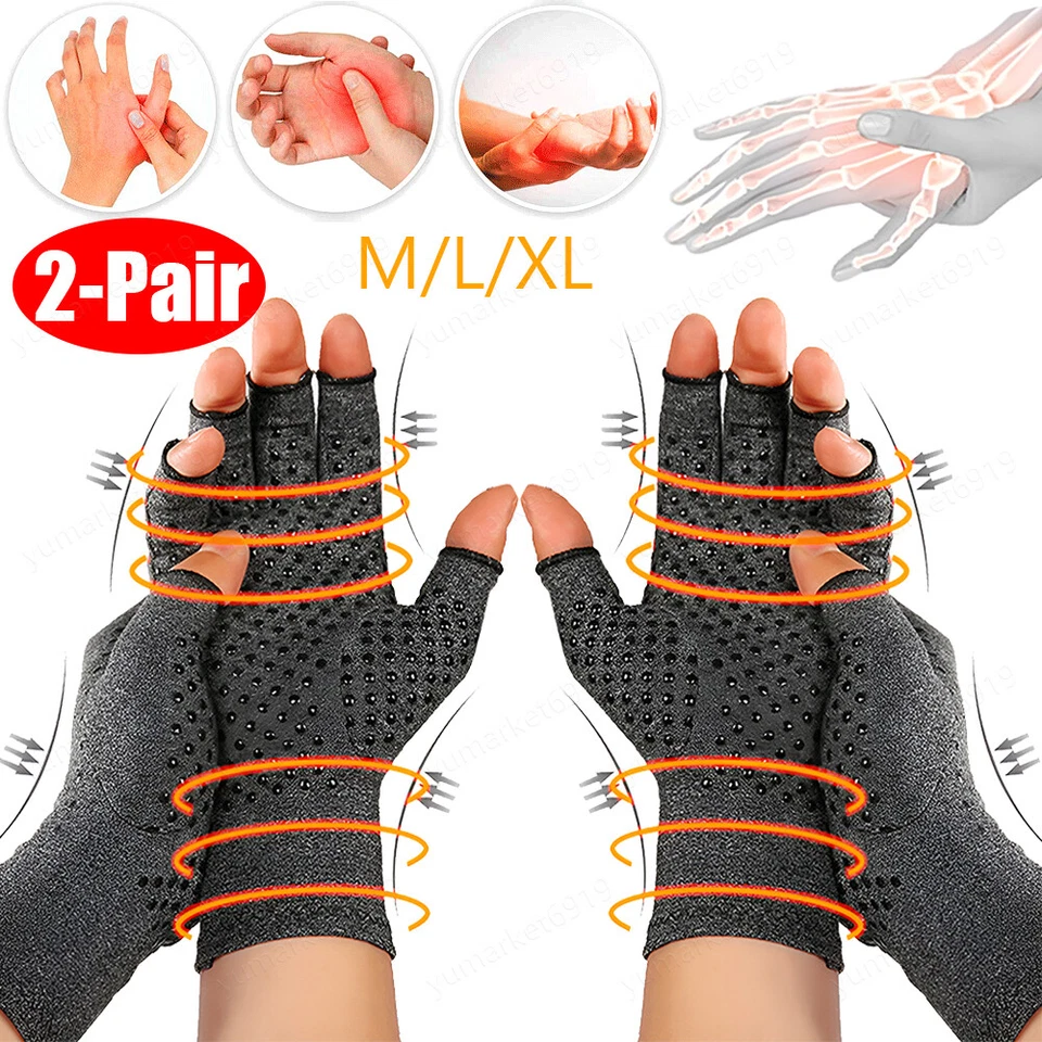 2 PARES Guantes de Compresión de Cobre para Artritis Soporte para Manos Alivio del Dolor Articular EE. UU. Foto 1 de 4