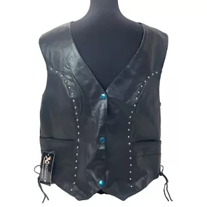 Leather Motorcycle Vest 3XL Biker Riding Black GearXelement XS628 Rock Punk NEW - Picture 1 of 12