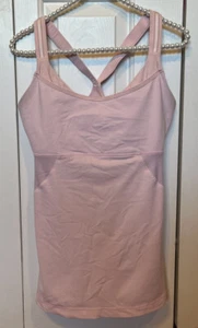Lululemon Heathered Pig Soft Pink Cross My Heart Tank Size 8 Built in Bra - Picture 1 of 6