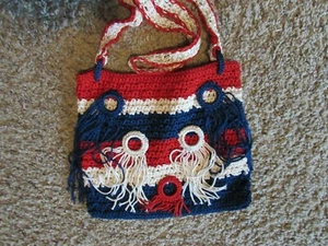 VINTAGE 10"x11" red/white/blue purse bag tote handbag satchel w/20" strap drop - Picture 1 of 7